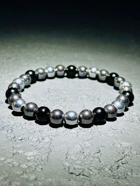 Bransoletka obsydian z hematytem